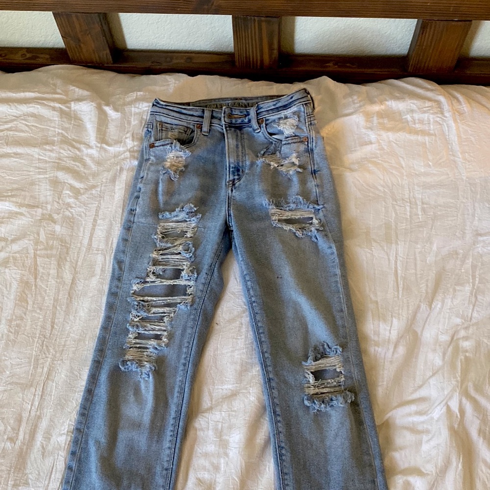 American eagle light wash mom jeans stretch regular